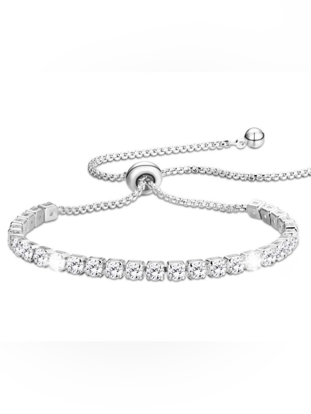 Silver Tone Plated Adjustable Tennis Bracelet with Clear Cubic Zirconia